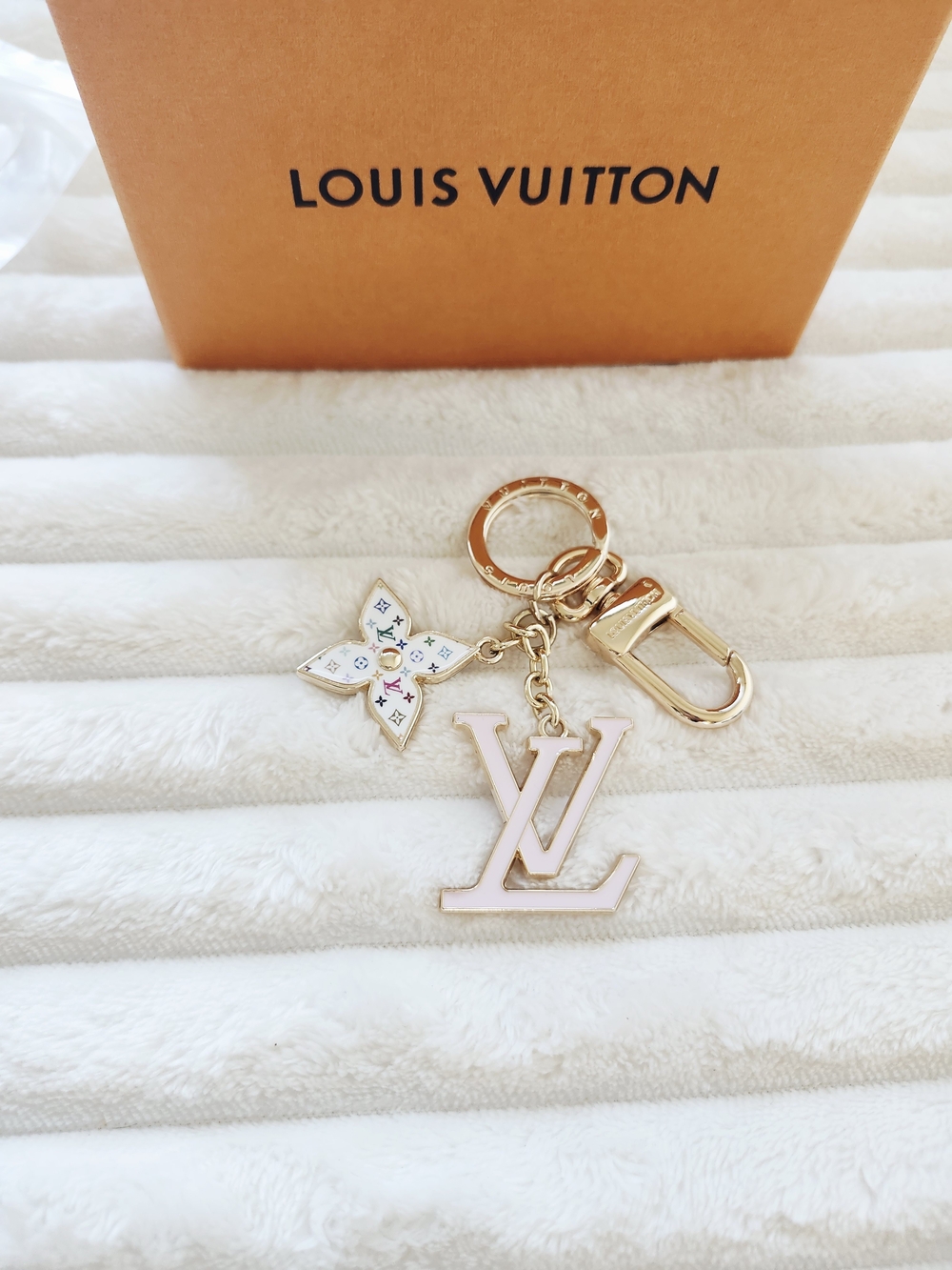 Louis Vuitton Pink Enamel LV Keychain Charm